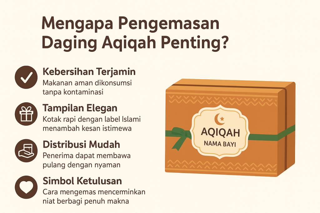 Mengemas daging aqiqah higienis dengan kemasan elegan, mudah dibagikan, dan penuh makna sebagai simbol ketulusan ibadah aqiqah.